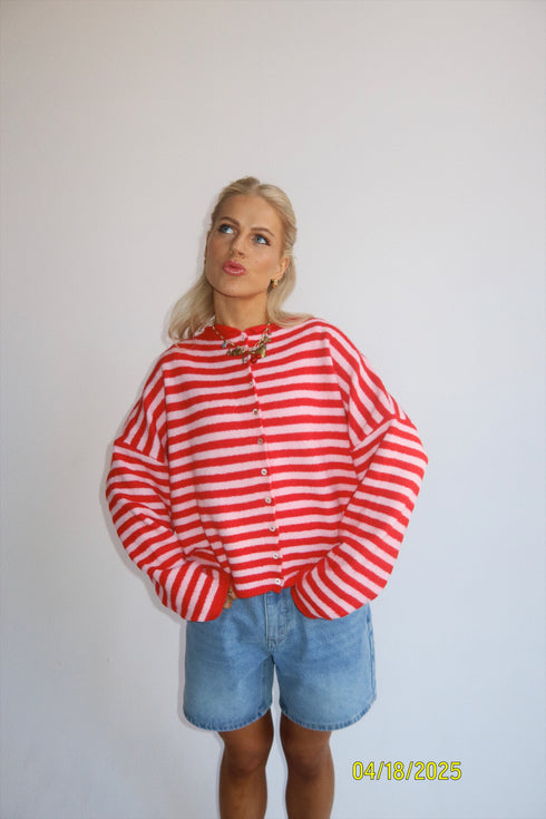 Coco Cutie Cardigan // Red & Pink Stripe